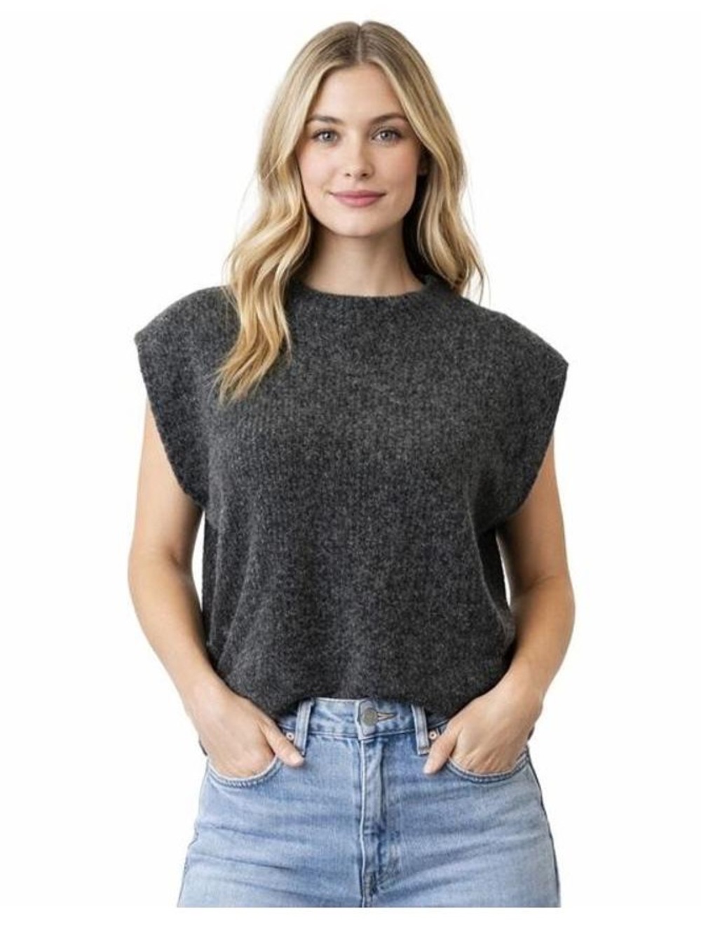 Banana Republic Gray Alpaca Blend Sweater Vest with Shoulder Pads